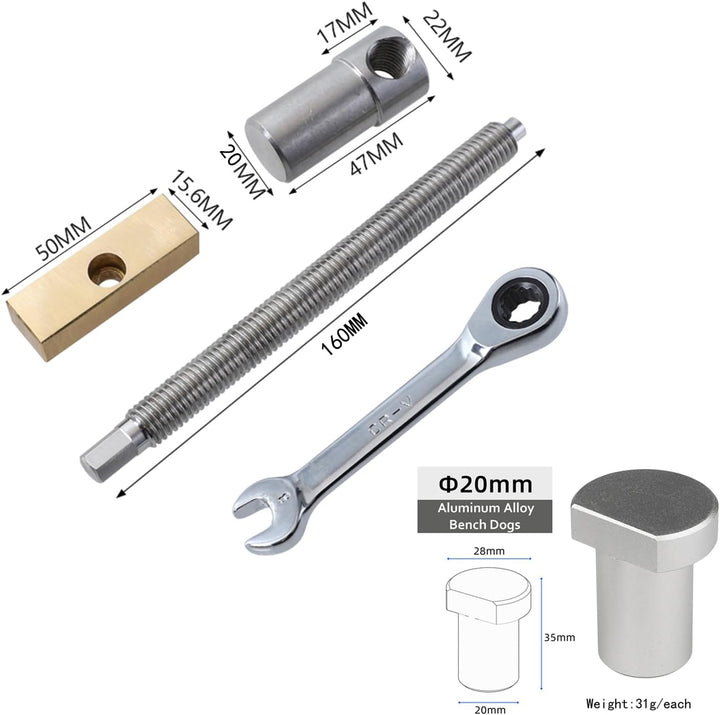 2 extra lange Tisch-Werkbank-Klemmen mit 4 Bank-Hunden für 20 mm Loch, DIY-Positionierung, Holzbearb