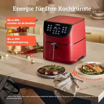 COSORI Heissluftfritteuse 5,5L XXL Rot Friteuse Heissluft Fritteusen Air Fryer mit Digitalem LED-Tou