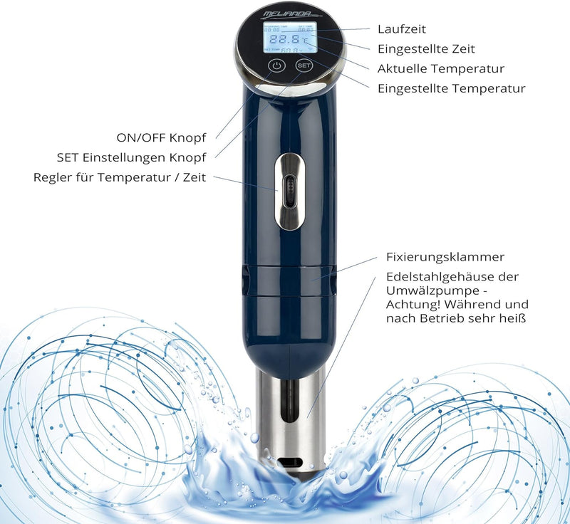 Melianda MA-18100 Sous Vide Stick Niedrigtemperatur Vakuumgarer Digital-Timer, Blau