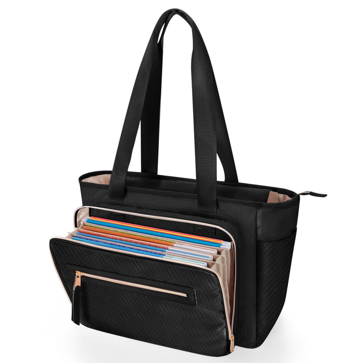 Lehrertasche für Damen, Lehrer Arbeitstasche 15,6 Zoll Laptoptasche mit Akkordeon Akten Organizer, P