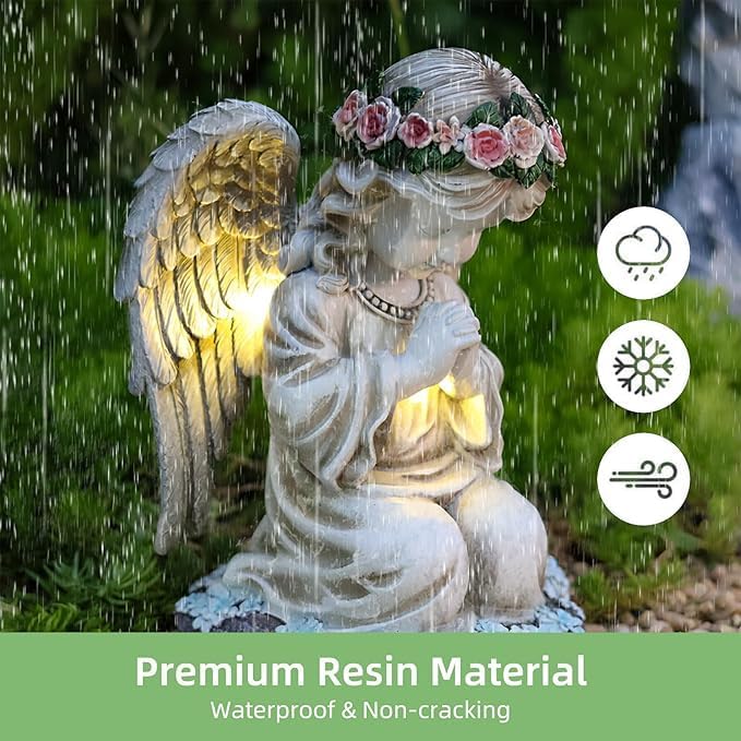 Solar Engel Gartenfiguren, Grablichter, LED Fairy Engel Figur, Gebetsengel Solarleuchte 6~12Stunden,