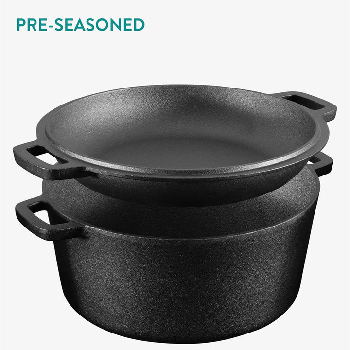 Navaris Gusseisen Topf Bratentopf Pfannendeckel - 4,7l - 2in1 Dutch Oven Pfanne temperaturbeständig