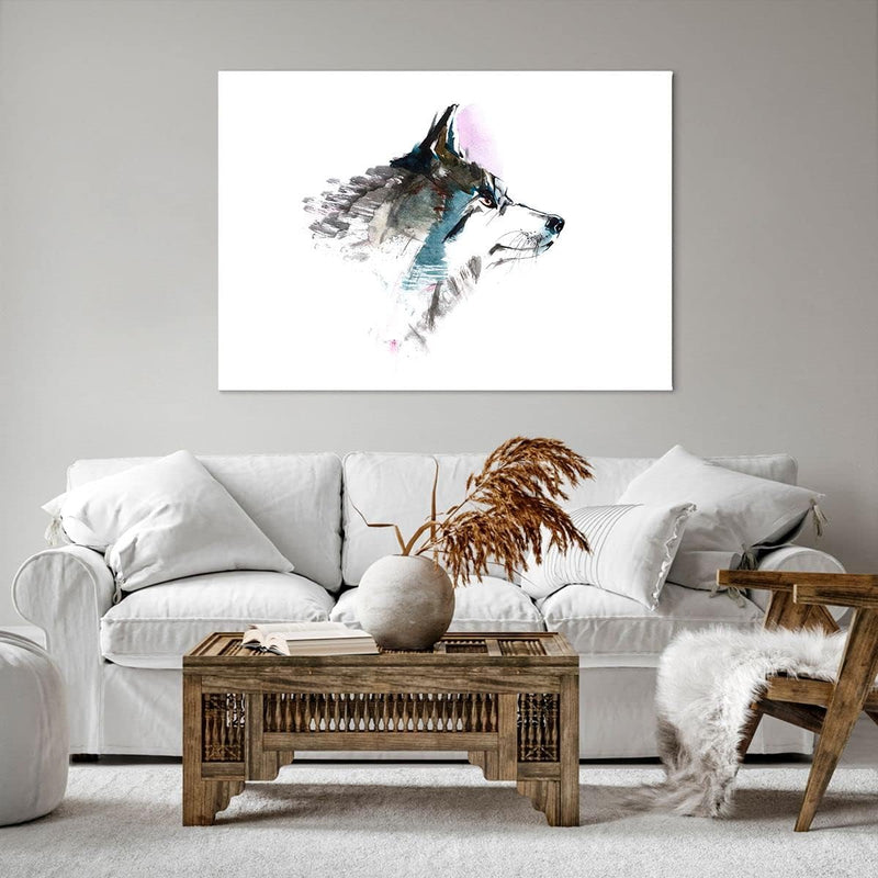 Bilder auf Leinwand 100x70cm Leinwandbild Hund Illustration Fantasie Gross Wanddeko Bild Schlafzimme