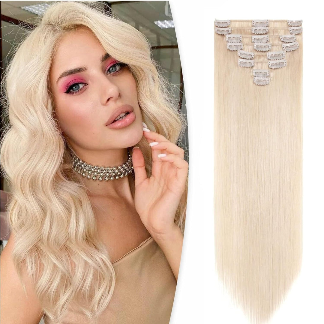 Benehair Clip in Extensions Echthaar, 8 Stück 100% Echtes Haar Extension 70g, Platinblond Haarverlän