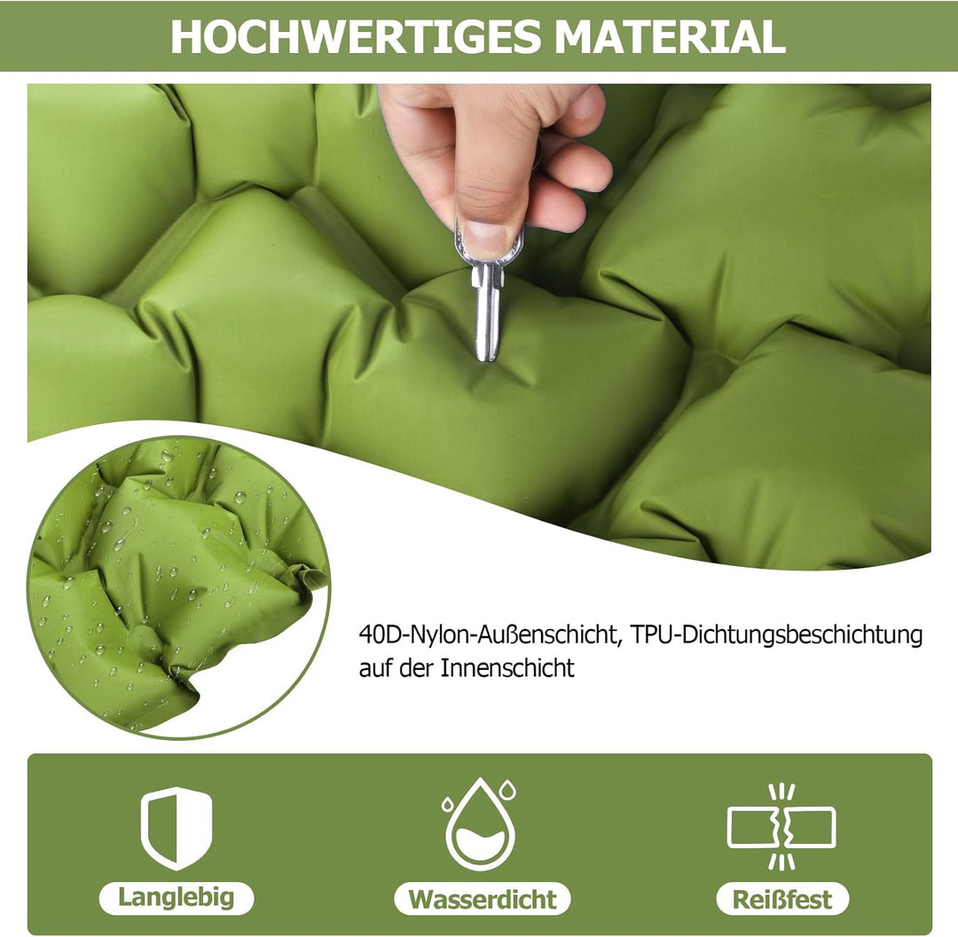 Isomatte 10CM Hoch Luftmatratze Camping Kleines Packmass, Aufblasbare Isomatte Ultraleicht mit Fussp