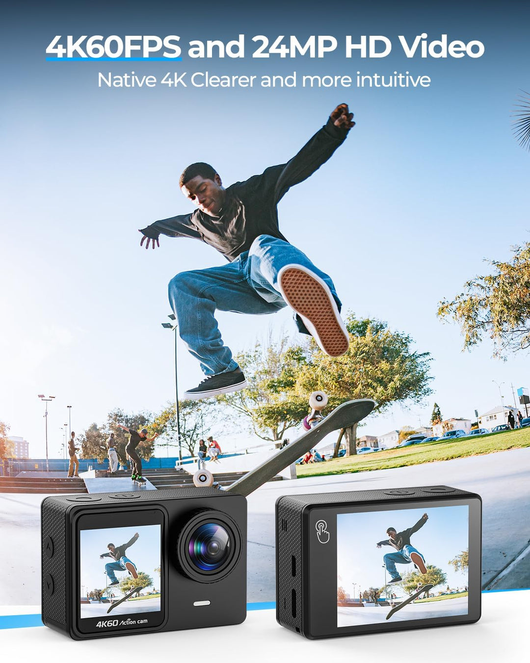 TIMNUT Action Cam 4K 60fps, 8X Zoom Unterwasserkamera 24MP WiFi Kamera mit 64GB SD Karte, EIS Helmka
