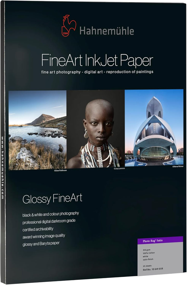 Hahnemühle 10641659 Digital FineArt Photo Rag Satin Papier, 310 g/m², DIN A4, 210 x 297 mm, weiss, 2