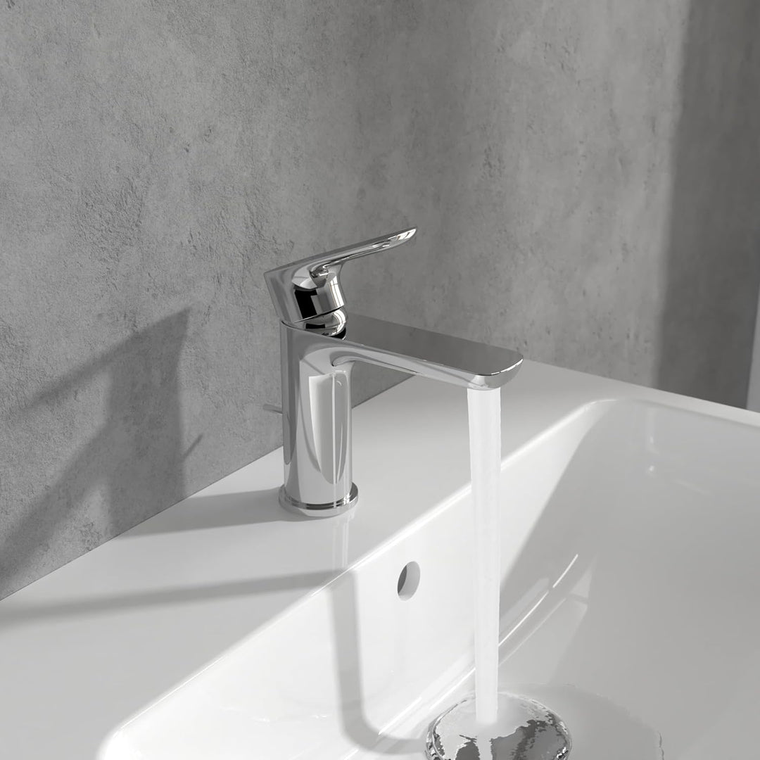 Villeroy & Boch O.novo Waschtischarmatur, Wasserhahn Bad mit Zugstange und Keramikkartusche, Waschbe