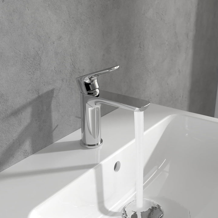 Villeroy & Boch O.novo Waschtischarmatur, Wasserhahn Bad mit Zugstange und Keramikkartusche, Waschbe