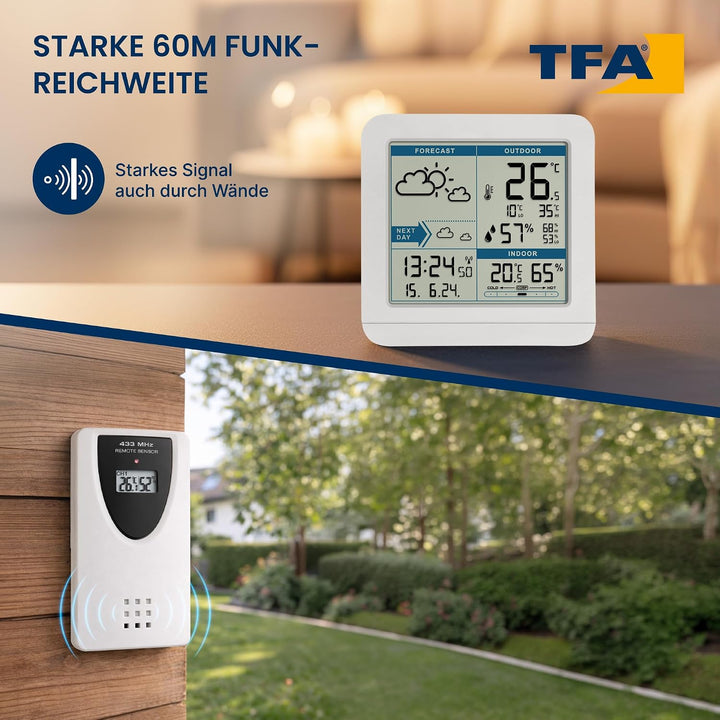 TFA Dostmann SKY Funk-Wetterstation, 35.1152.02,Wetterstation Funk mit Aussensensor, Wettervorhersag