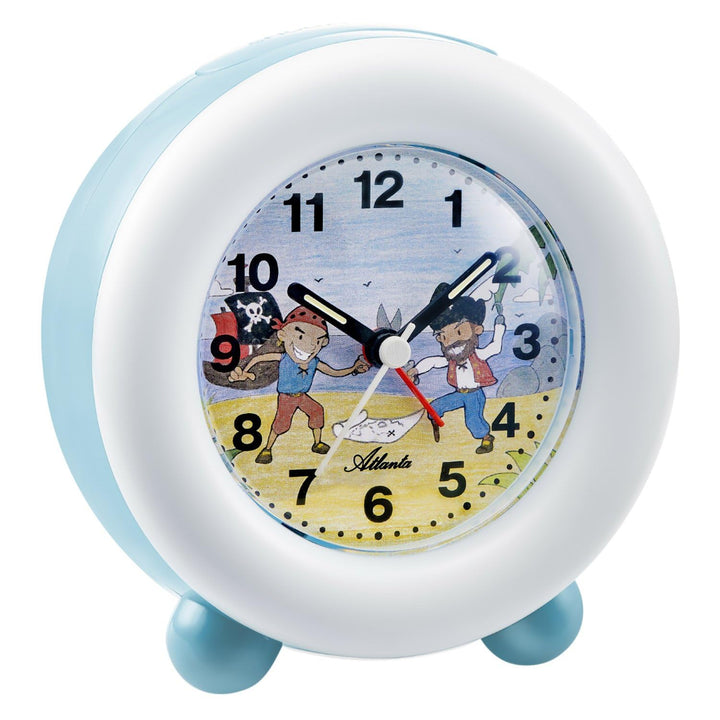 Atlanta Kinderwecker ohne Ticken Piraten Snooze Licht Leuchtring Analog Blau - 2136/5