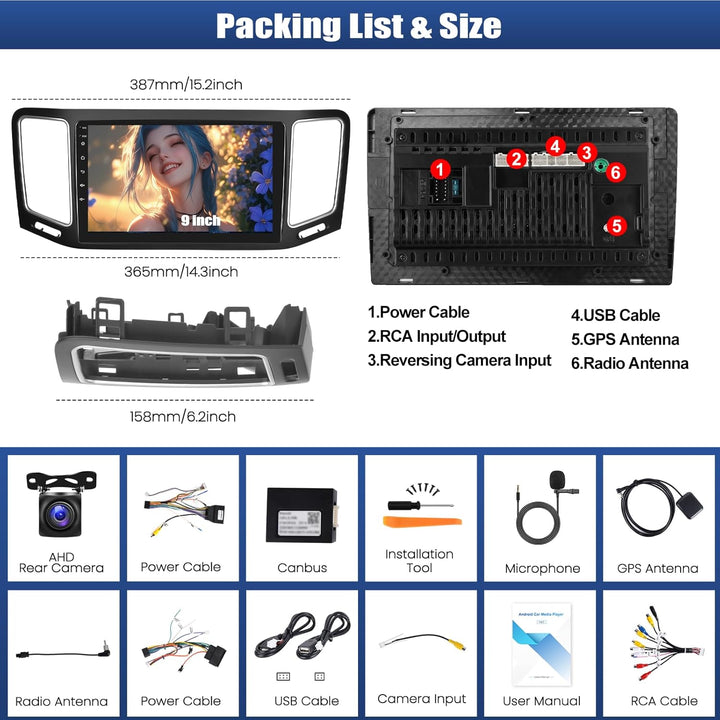 CAMECHO 4+64G 9 Zoll Navi Autoradio für VW Sharan II 7N Seat Alhambra II 2012-2015, Android 15 mit R