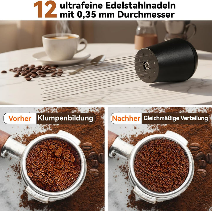 51mm Espresso Zubehör Set, 2-in-1 Tamper und Kaffee Distributor, WDT Tool, Dosiertrichter und Puck S