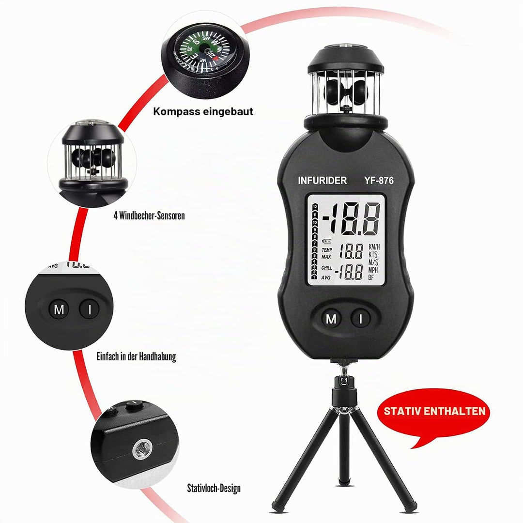 Handheld Windmesser Windmessgerät,INFURIDER YF-876 Digital Anemometer Wind Speed Meter für Windgesch