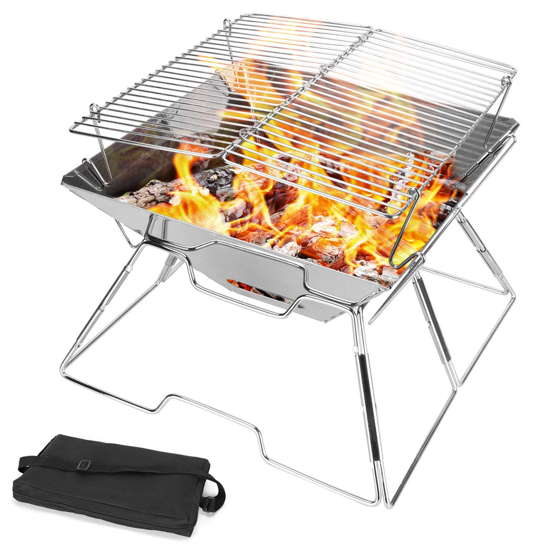 Odoland BBQ Feuerstelle Tragbare Lagerfeuerstelle Faltbarer Campinggrill 304 Edelstahl Grill für Cam