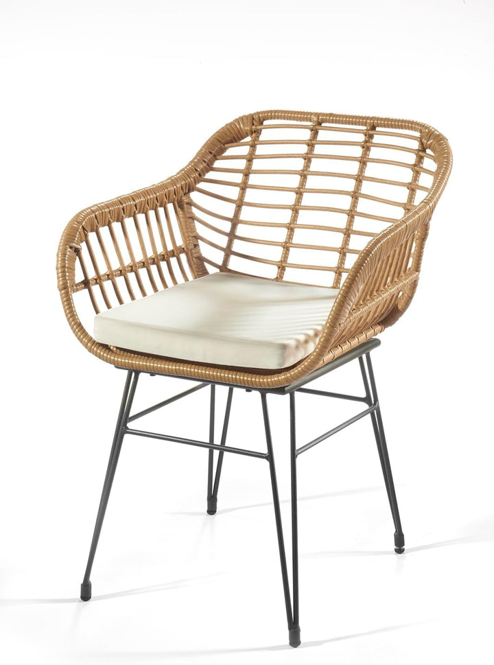 Kobolo Esszimmerstuhl Stuhl Gartensessel Gartenstuhl im Retro-Look inkl Kissen