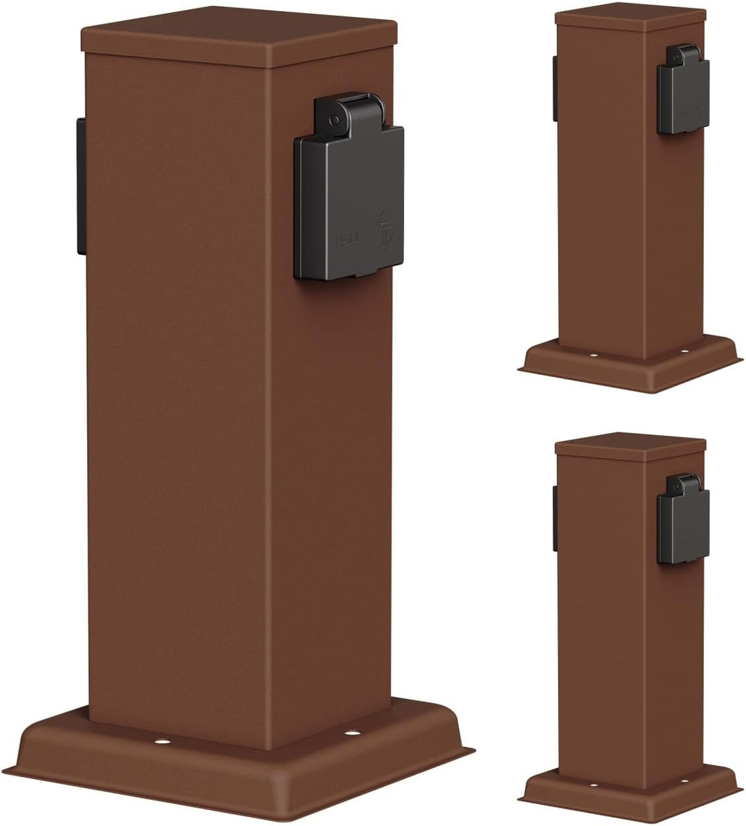 ledscom.de Garten Steckdosensäule POLLY, Outdoor, IP44, 2-fach, braun, eckig, 27 cm, 3 Stk. 3 Stück