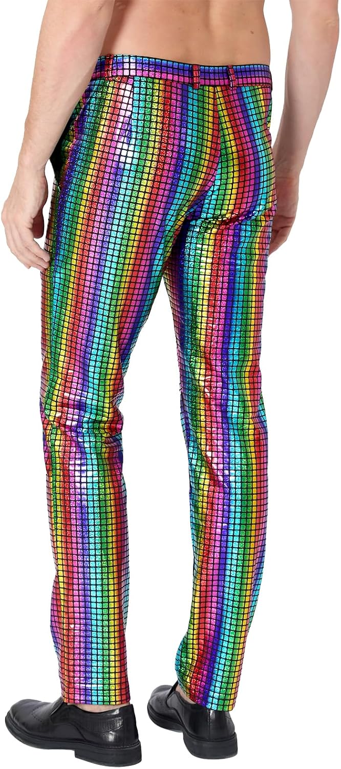 Herren 70er Jahre Disco Hose Metallic Glänzend Hosen 32W Mehrfarbig, 32W Mehrfarbig