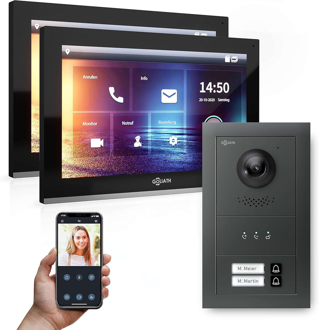 Goliath Hybrid | IP | Full-HD Video Türsprechanlage | App | 2-Fam | 2 x Full-Touchscreen 10" | Alumi