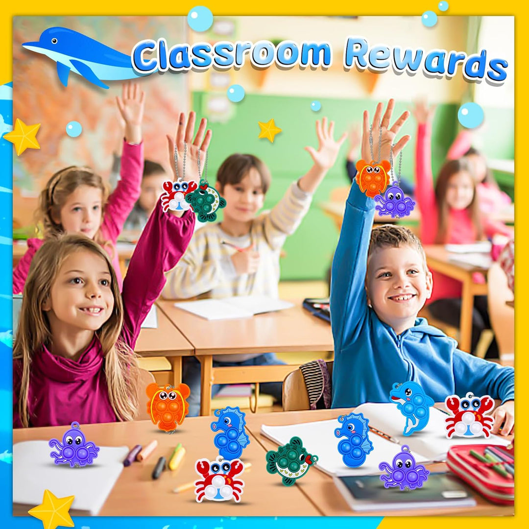 30Stk Silikon Pop Spielzeug Set für Kinder - Tierische Anti-Stress Schlüsselanhänger mit 8 Designs,