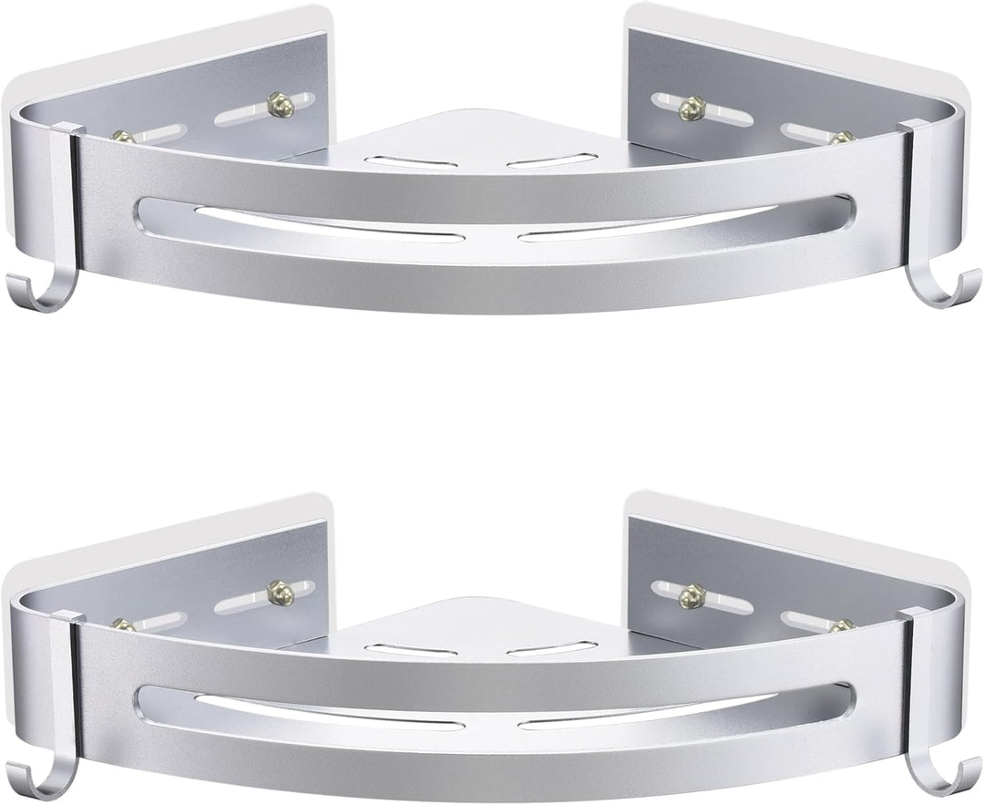 Duschregal Ecke, Duschablage Ohne Bohren Metall Eckregal Bad mit 4 Haken Badezimmer Regal für Shampo