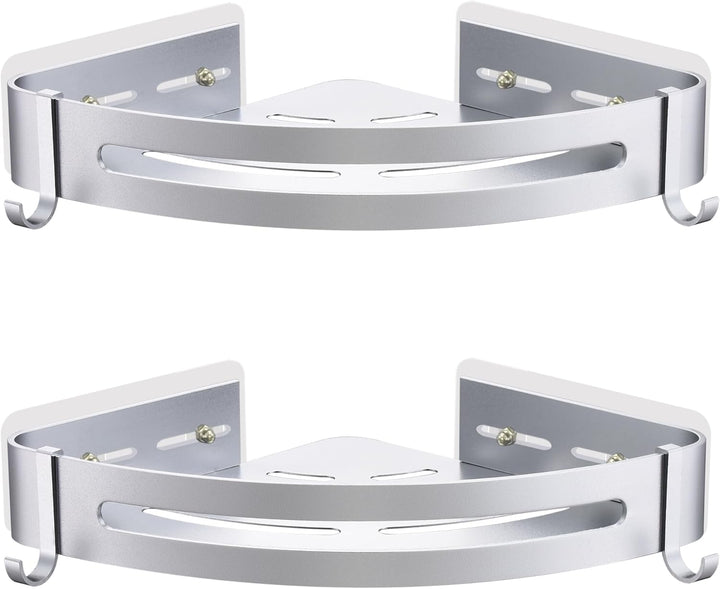 Duschregal Ecke, Duschablage Ohne Bohren Metall Eckregal Bad mit 4 Haken Badezimmer Regal für Shampo