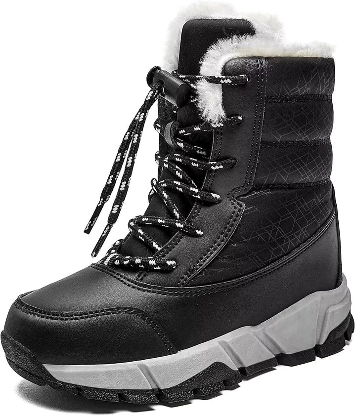 HOBIBEAR Kinder Winterstiefel Schneestiefel Winter Outdoor Warme Stiefel Jungen Mädchen 35 EU Schwar