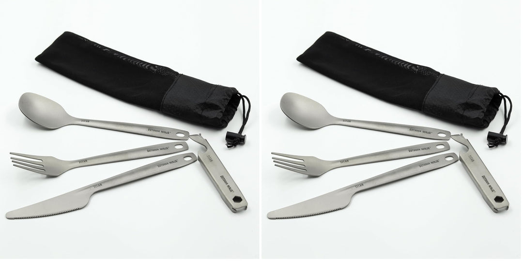 Titan Besteckset – ultraleichtes Outdoor Campingbesteck mit Messer, Gabel, Löffel, Flaschen- und Dos