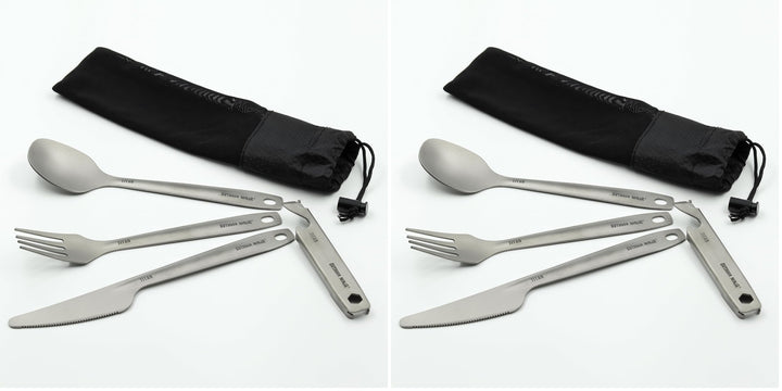 Titan Besteckset – ultraleichtes Outdoor Campingbesteck mit Messer, Gabel, Löffel, Flaschen- und Dos