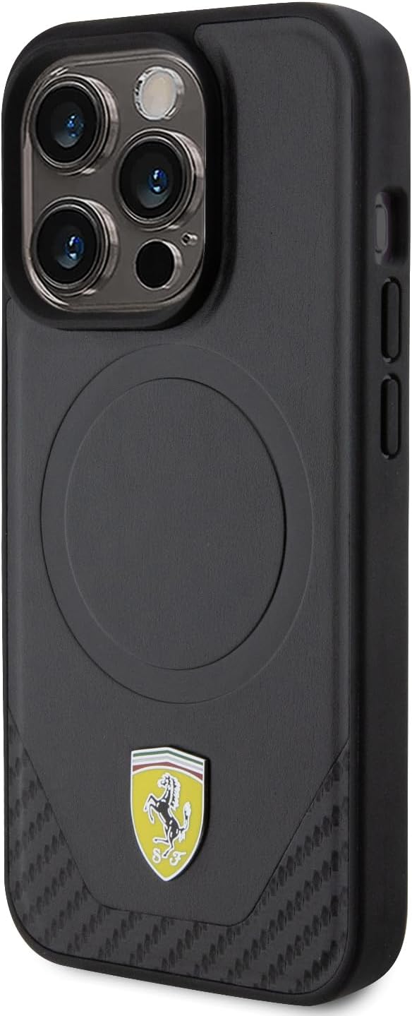 Ferrari FEHMP15LPTEK Hülle für iPhone 15 Pro 6.1" Schwarz hardcase Carbon Metal Logo