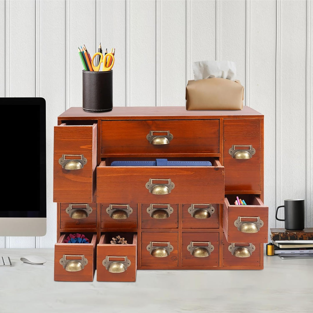 OUKANING Vintage 14-Schubladen Aufbewahrungsschrank, Apothekerschrank Organizer aus Eisen+Holz, Mehr