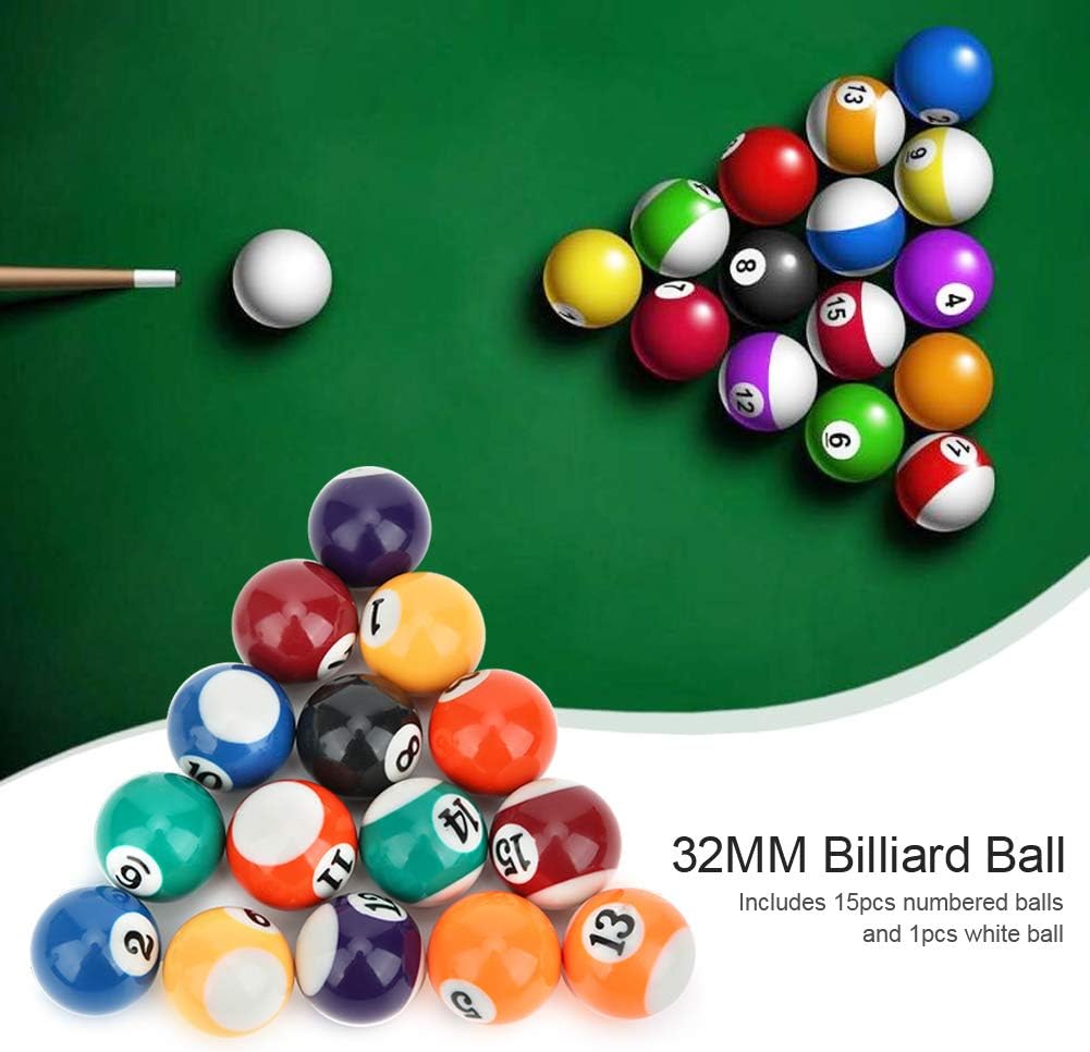 Billardkugeln Set, 16 Stück 32 mm Billard Kugel Set Mini Harz Billardkugel Kompletter Satz Billardti