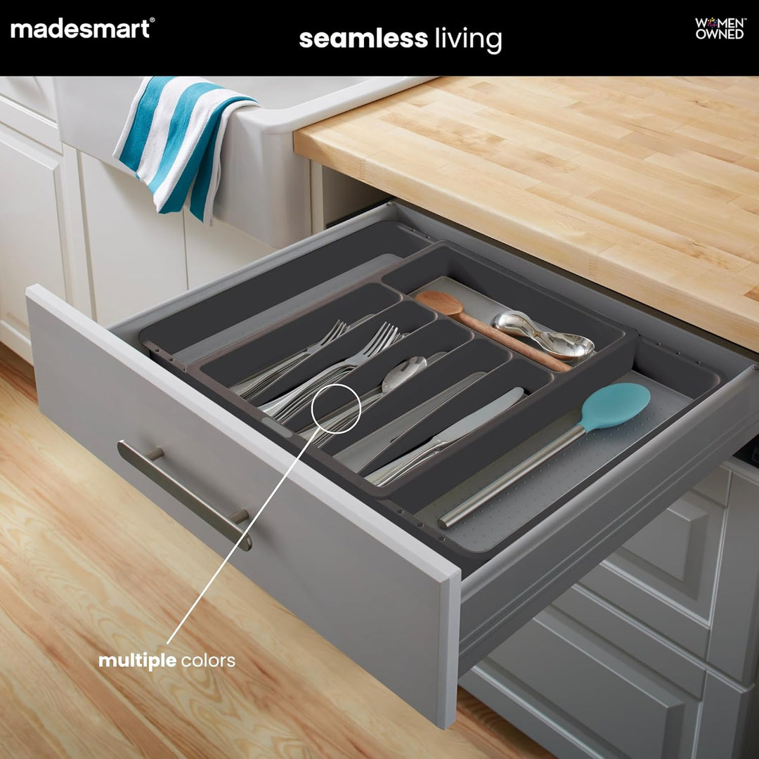 madesmart Erweiterbares Bestecktablett, klassisches Design, 8 Fächer, Symbole, um Besteck, Besteck,