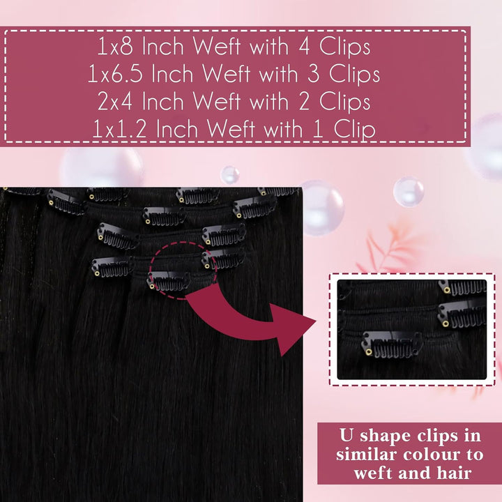 Vivien Extensions Echthaar Clip in Schwarz 30 cm Remy Echthaar Clip in Extensions Tiefschwarz Invisi
