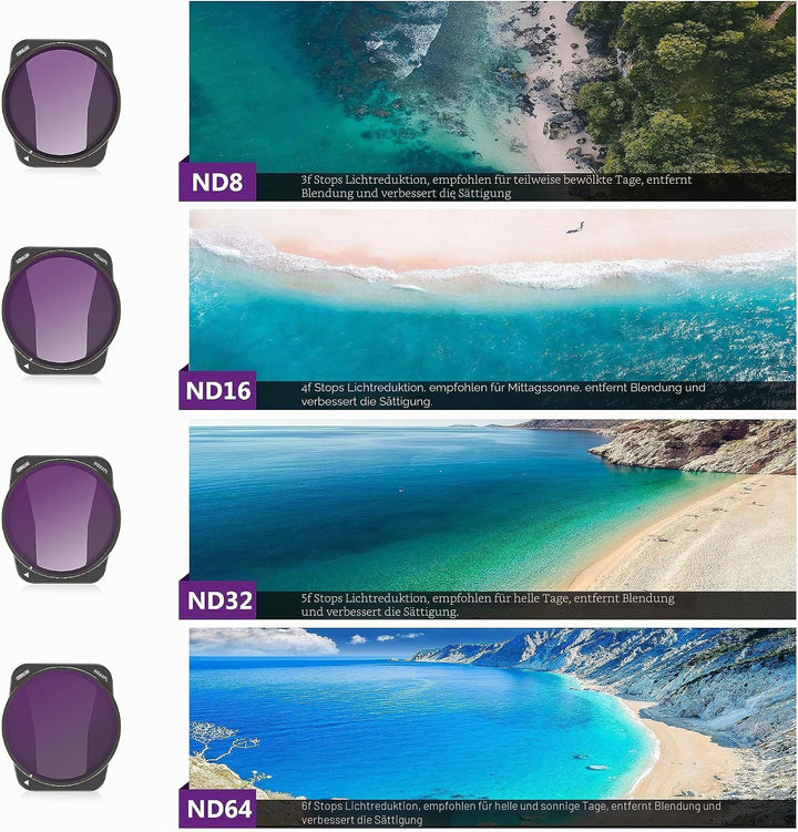 STARTRC 4er-Pack ND/PL Filter Set für DJI Air 3 Zubehör, Mehrfach Beschichtetes HD-Glas, Kein Farbst