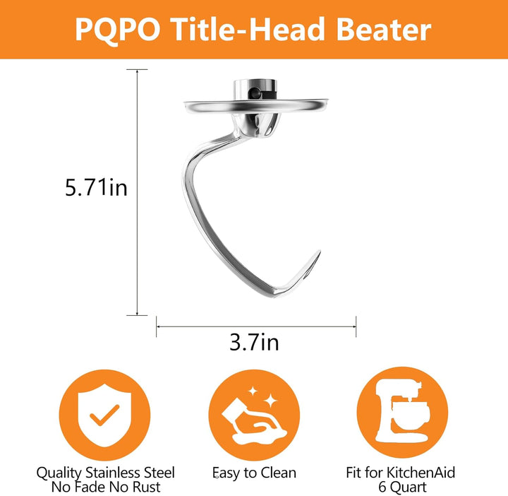 Edelstahl Teighaken für Kitchen Aid 4,5-5 Quart Tilt Head Standmixer, kompatibel mit Kitchen Aid Zub