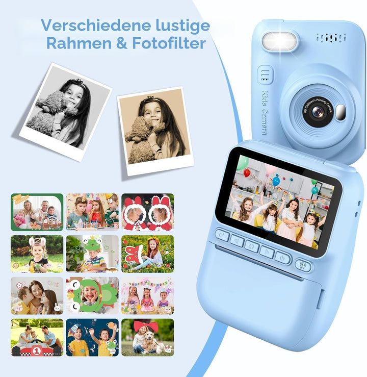 GREENKINDER Sofortbildkamera Kinder,14MP 3.0 Zoll Bildschirm Kinderkamera Sofortbildkamera mit 32G K