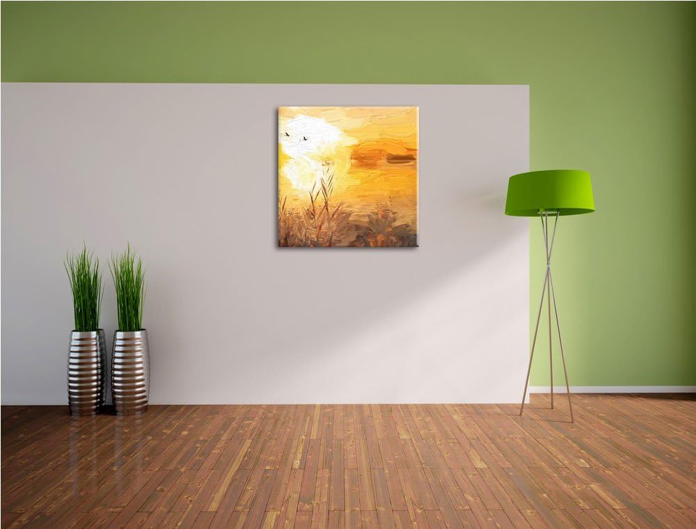 Pixxprint Sonnenuntergang, Format: 70x70 auf Leinwand, XXL riesige Bilder fertig gerahmt mit Keilrah