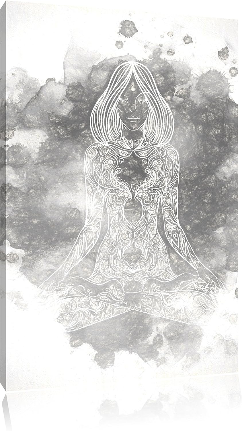 Pixxprint Lotoshaltung Yoga Kunst / 100x70cm Leinwandbild bespannt auf Holzrahmen/Wandbild Kunstdruc