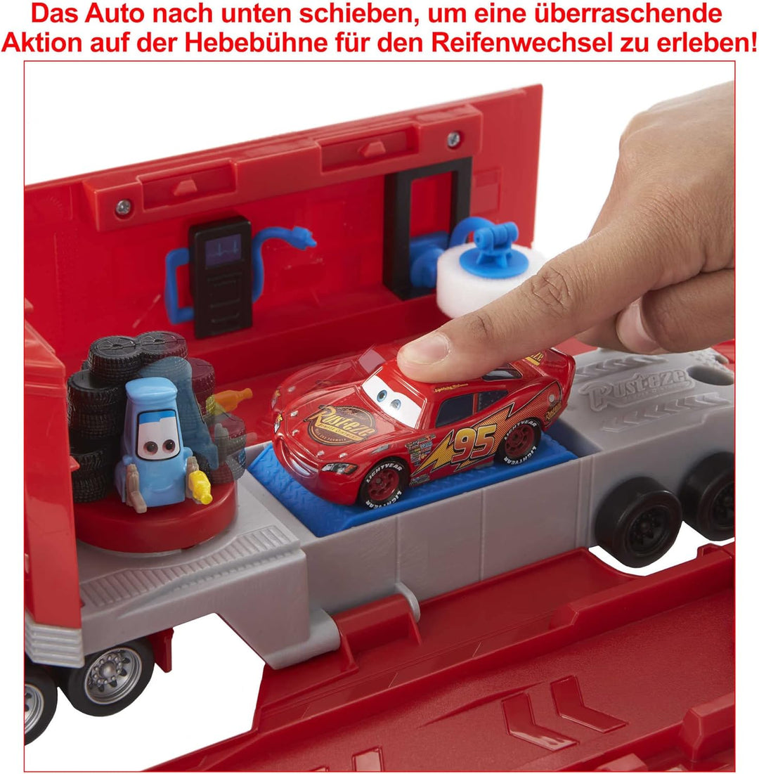 Disney Pixar Cars HDC75 - Tuning Mack Spielset, 2-in-1 Spielzeugtruck und Tuning-Station mit Starter