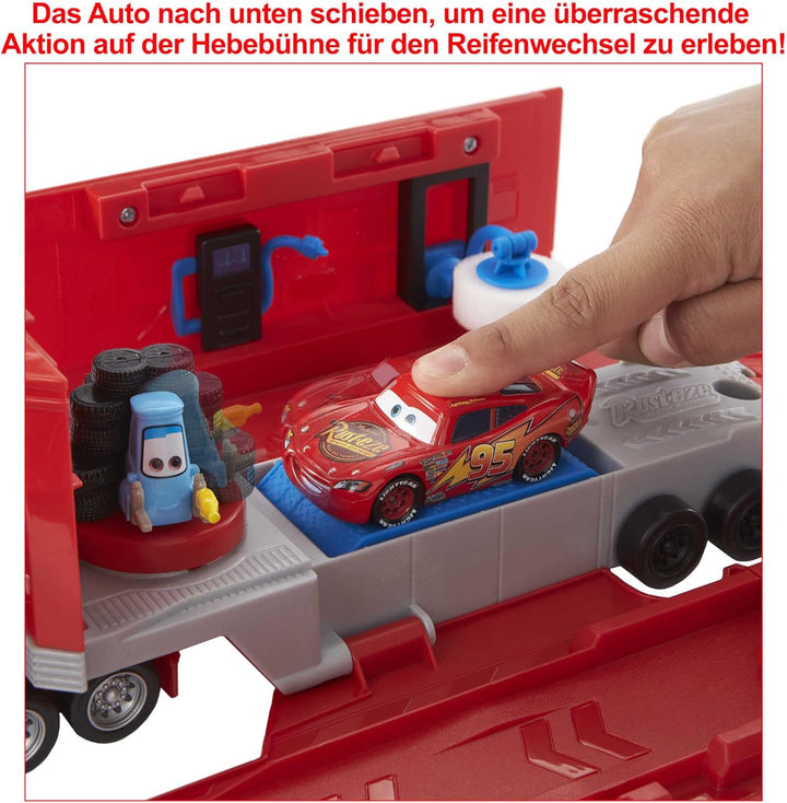Disney Pixar Cars HDC75 - Tuning Mack Spielset, 2-in-1 Spielzeugtruck und Tuning-Station mit Starter