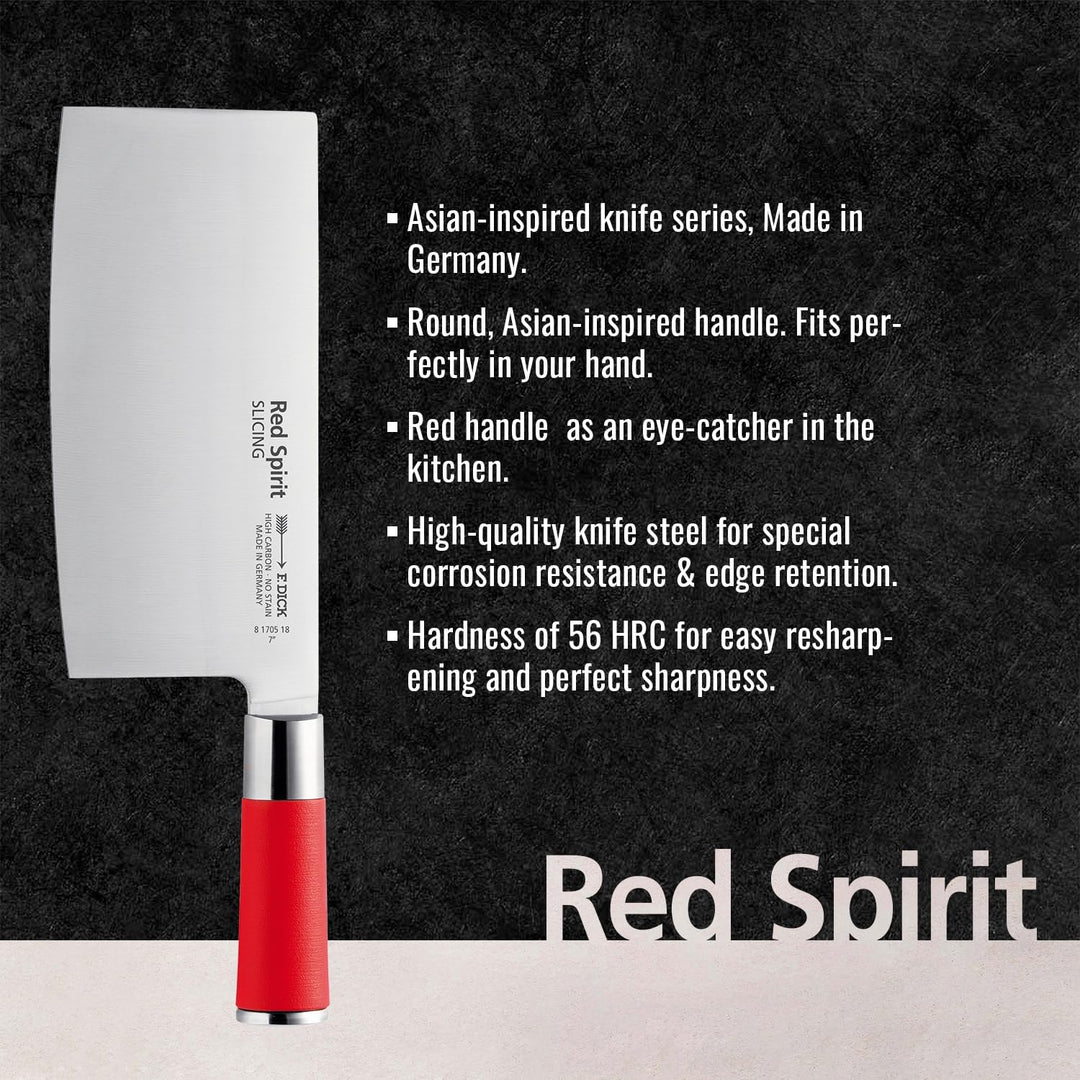 F. DICK Chinesisches Kochmesser, Red Spirit (Messer mit Klinge 18 cm, X55CrMo14 Stahl, nichtrostend,