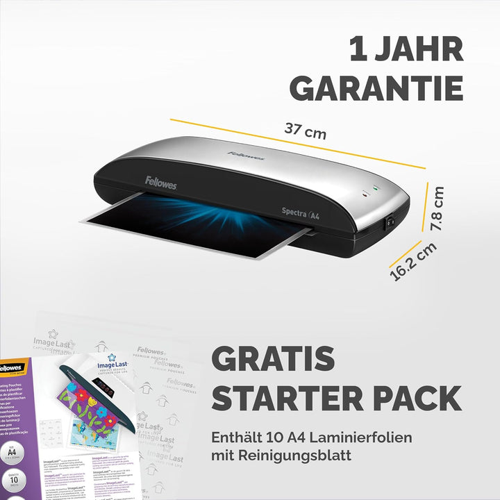 Fellowes A4 Laminiergerät, Spectra A4 für Einsteiger, für 80-125 Mikron Laminierfolien, bis A4 Forma