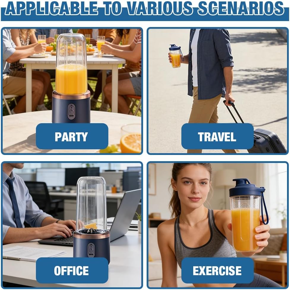 Tragbarer Mixer, 400ml Smoothie Maker, Portable Blender mit Ersatzbecher, Smoothie Blender mit 6-Kli