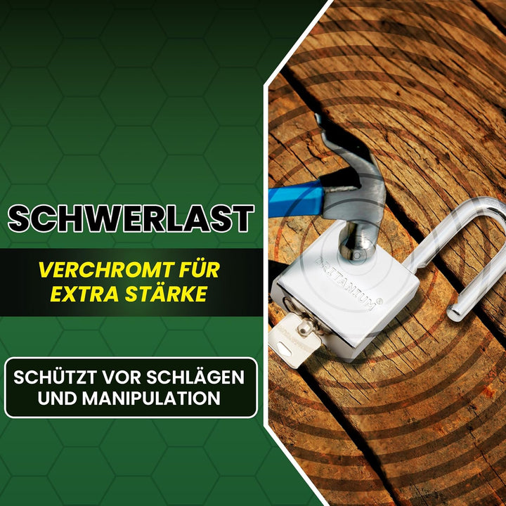 Britanium® SFE60 High Security Vorhängeschloss – Sicherheitsschloss aus verchromtem Stahl mit Boron-