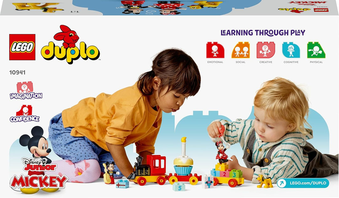 LEGO DUPLO | Disney Mickys und Minnies Geburtstagszug, Zug-Spielzeug mit Kuchen und Ballons, inkl. M