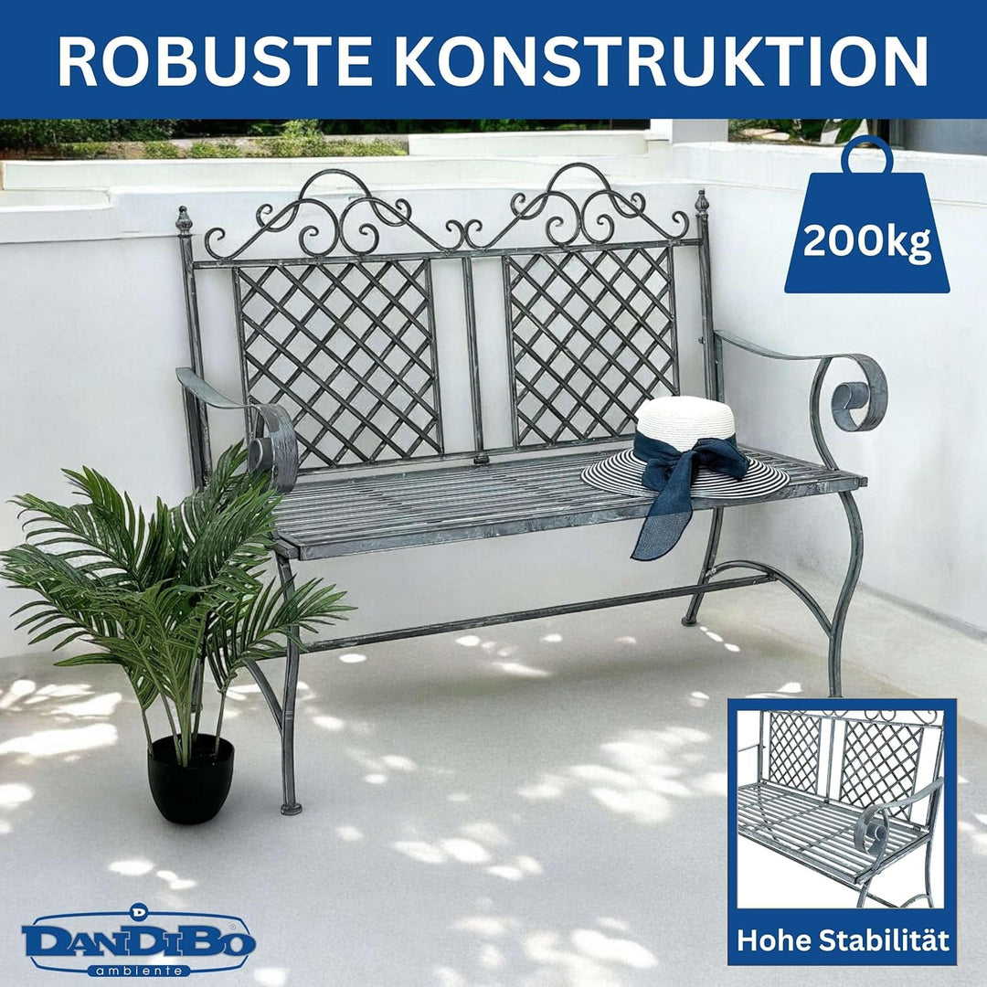 DanDiBo Gartenbank Wetterfest 2 Sitzer Metall Grau 120 cm 96592 Sitzbank Eisen Bank Garten Antik Par