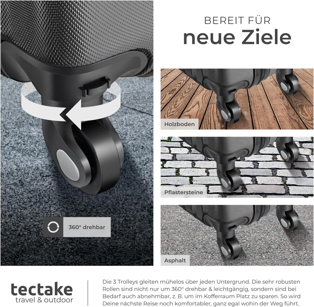 TecTake 800763 Kofferset 4-TLG., robuste Hartschalenkoffer, abnehmbare Rollen 360°, ineinander stape