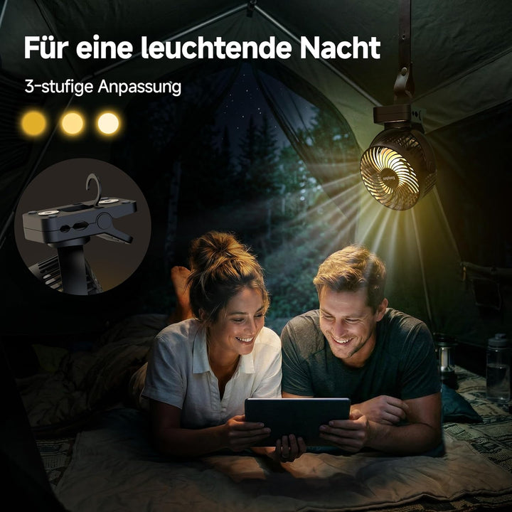EasyAcc Tragbarer Clip-Ventilator mit LED-Licht und Magnetfuss – 13000mAh USB Wiederaufladbarer Zelt