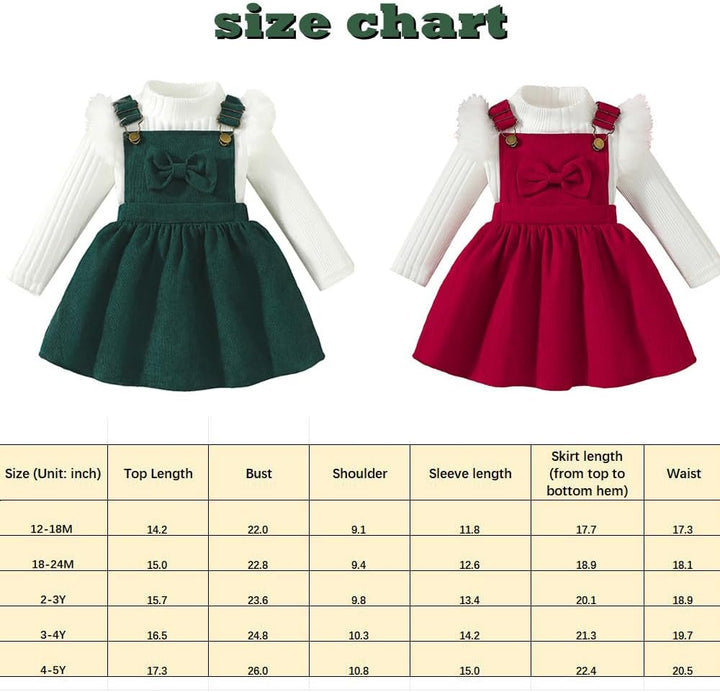 Kleinkind Baby Mädchen Kleidung Langarm Strick Rippenoberteile Schleife Cord Hosenträgerrock Kleid O